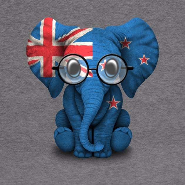 Baby Elephant with Glasses and New Zealand Flag by jeffbartels